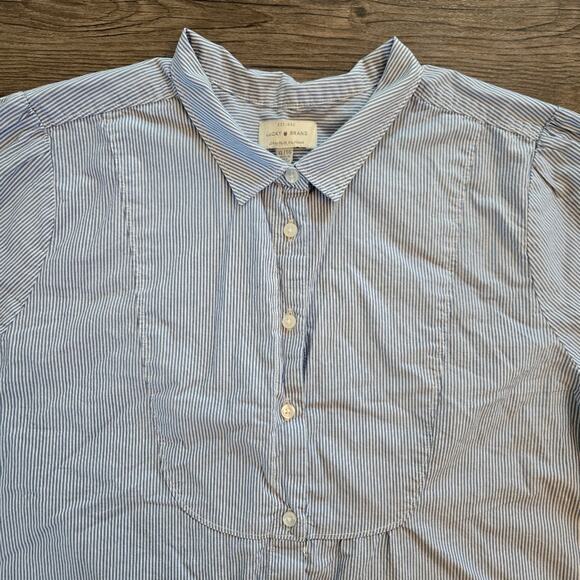 Lucky Brand Women's Striped Button Down Shirt White Blue Size XL - Picture 1 of 8